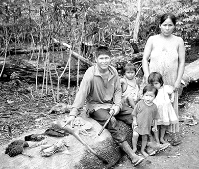 A Shuar family with the returns of their daily foraging (photo courtesy of Shuar Health and Life History Project).